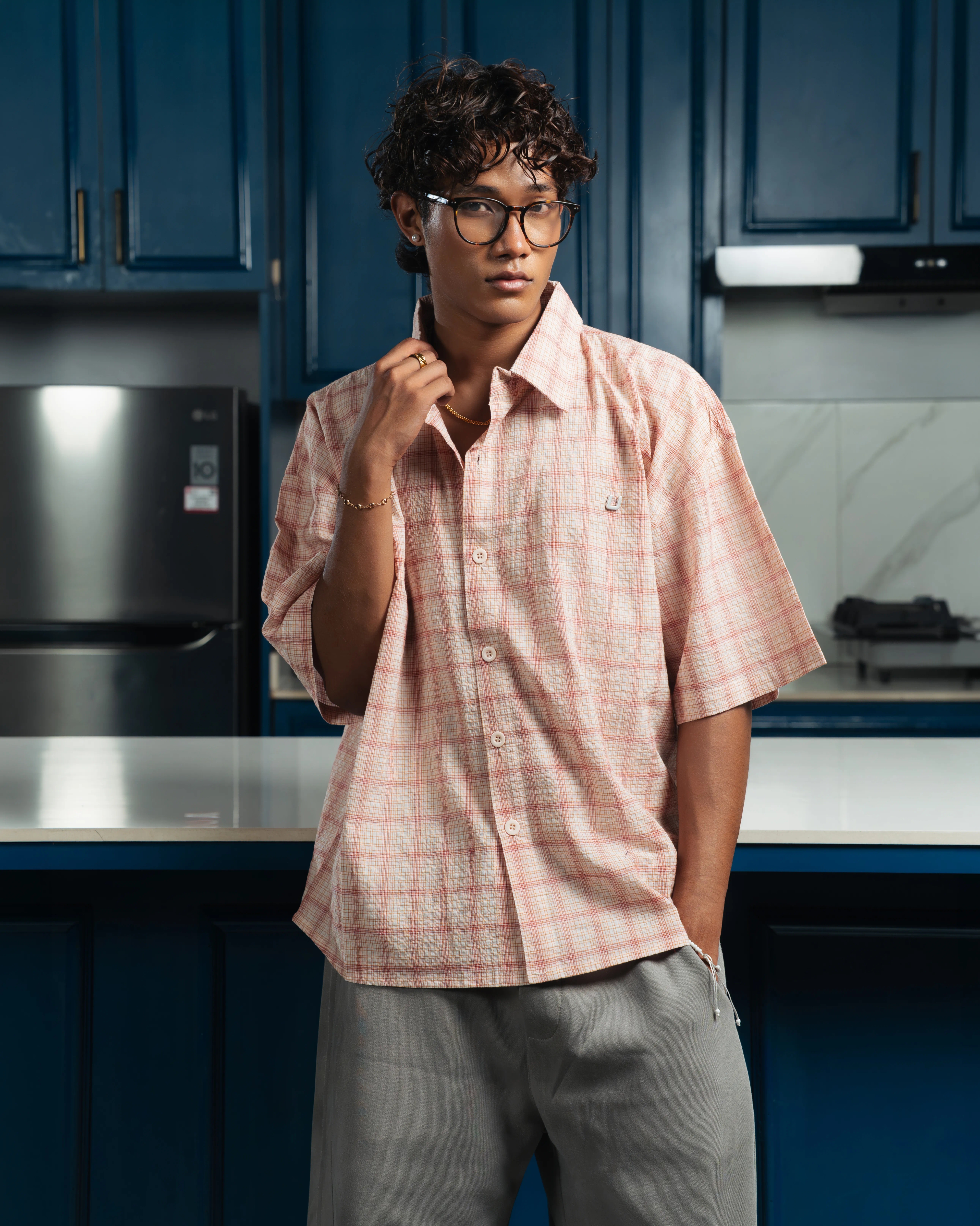 Airy Plaid Shirt-Short Sleeve