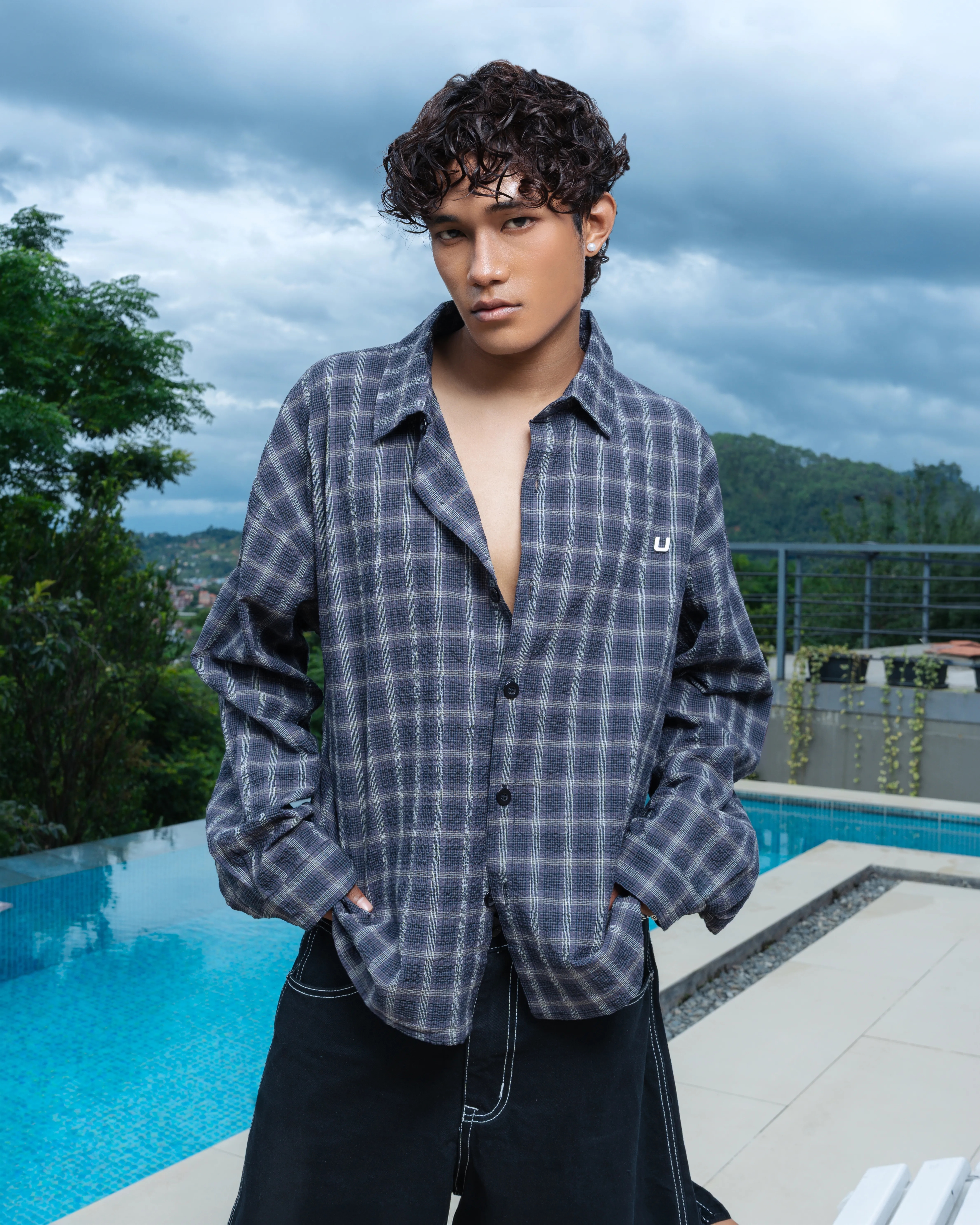 Airy Plaid Shirt-Long Sleeve - Image 2
